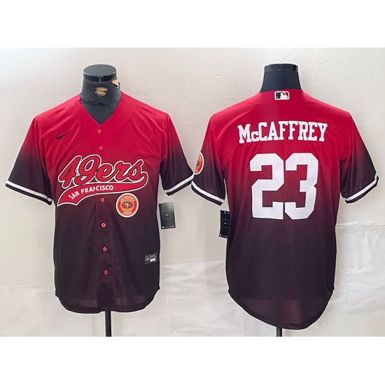 Men San Francisco 49ers 23 Christian McCaffrey Red Black With Patch Cool Base Stitched Baseball Jersey 1 Men San Francisco 49ers 23 Christian McCaffrey Red Black With Patch Cool Base Stitched Baseball Jersey 1