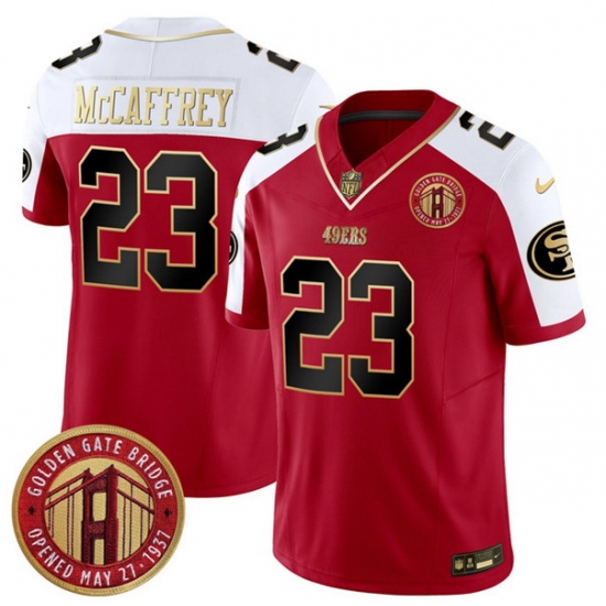 Men San Francisco 49ers 23 Christian McCaffrey Red F U S E Golden Gate Bridge Patch Alternate Vapor Limited Stitched Football Jersey Men San Francisco 49ers 23 Christian McCaffrey Red F U S E Golden Gate Bridge Patch Alternate Vapor Limited Stitched Football Jersey