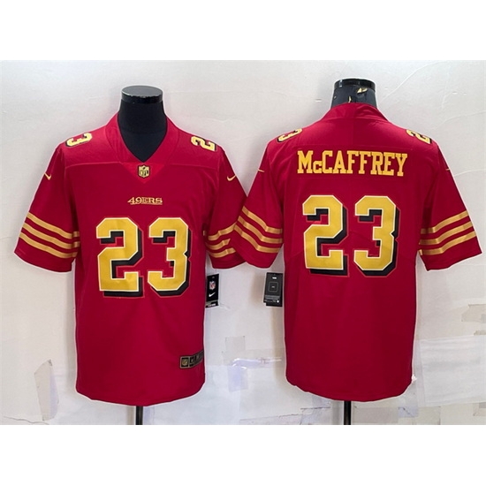 Men San Francisco 49ers 23 Christian McCaffrey Red Gold Vapor Untouchable Limited Stitched Jersey Men San Francisco 49ers 23 Christian McCaffrey Red Gold Vapor Untouchable Limited Stitched Jersey
