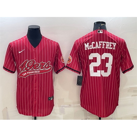 Men San Francisco 49ers 23 Christian McCaffrey Red With Patch Cool Base Stitched Baseball Jersey Men San Francisco 49ers 23 Christian McCaffrey Red With Patch Cool Base Stitched Baseball Jersey
