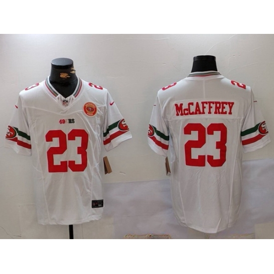 Men San Francisco 49ers 23 Christian McCaffrey White F U S E Mexico Faithful To The Bay Patch Vapor Limited Stitched Football Jersey Men San Francisco 49ers 23 Christian McCaffrey White F U S E Mexico Faithful To The Bay Patch Vapor Limited Stitched Football Jersey