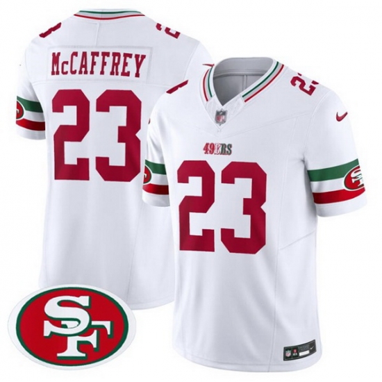Men San Francisco 49ers 23 Christian McCaffrey White F U S E Mexico Vapor Limited Stitched Football Jersey Men San Francisco 49ers 23 Christian McCaffrey White F U S E Mexico Vapor Limited Stitched Football Jersey