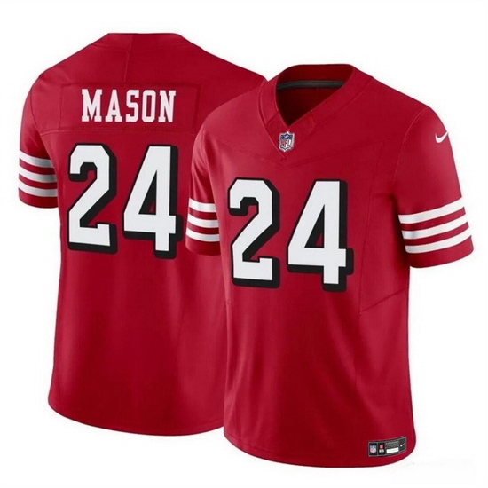 Men San Francisco 49ers 24 Jordan Mason New Red 2023 F U S E Stitched Football Jersey Men San Francisco 49ers 24 Jordan Mason New Red 2023 F U S E Stitched Football Jersey