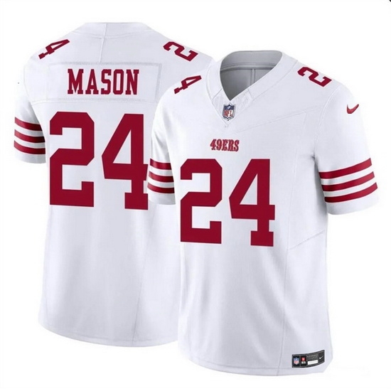 Men San Francisco 49ers 24 Jordan Mason White 2023 F U S E Stitched Football Jersey Men San Francisco 49ers 24 Jordan Mason White 2023 F U S E Stitched Football Jersey