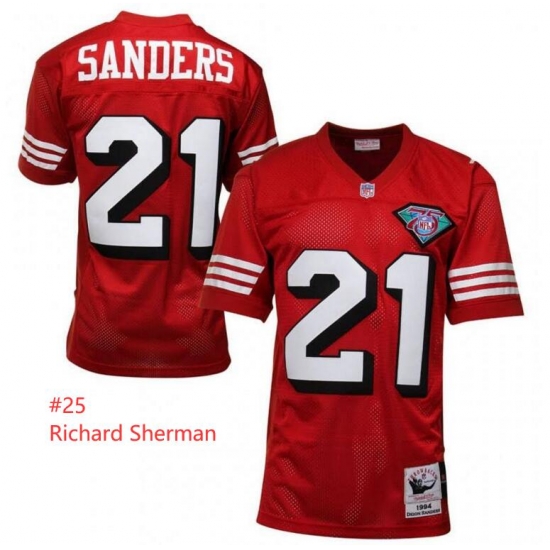 Men San Francisco 49ers #25 Richard Sherman Mitchell Ness Throwback Red Jersey Men San Francisco 49ers #25 Richard Sherman Mitchell Ness Throwback Red Jersey