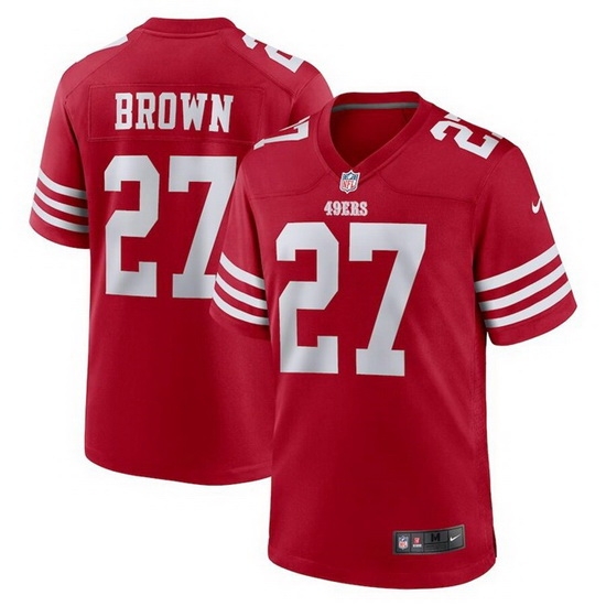Men San Francisco 49ers 27 Ji'Ayir Brown Red Stitched Game Jersey Men San Francisco 49ers 27 Ji'Ayir Brown Red Stitched Game Jersey