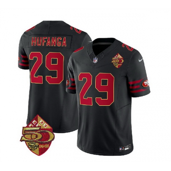 Men San Francisco 49ers 29 Talanoa Hufanga Black 2023 F U S E 50th Patch Vapor Limited Stitched Football Jersey Men San Francisco 49ers 29 Talanoa Hufanga Black 2023 F U S E 50th Patch Vapor Limited Stitched Football Jersey