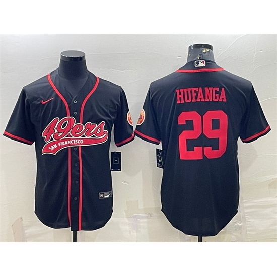 Men San Francisco 49ers 29 Talanoa Hufanga Black With Patch Cool Base Stitched Baseball Jersey Men San Francisco 49ers 29 Talanoa Hufanga Black With Patch Cool Base Stitched Baseball Jersey