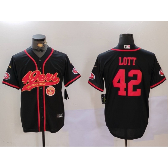 Men San Francisco 49ers 42 Ronnie Lott Black With Patch Cool Base Stitched Baseball Jersey 1 Men San Francisco 49ers 42 Ronnie Lott Black With Patch Cool Base Stitched Baseball Jersey 1