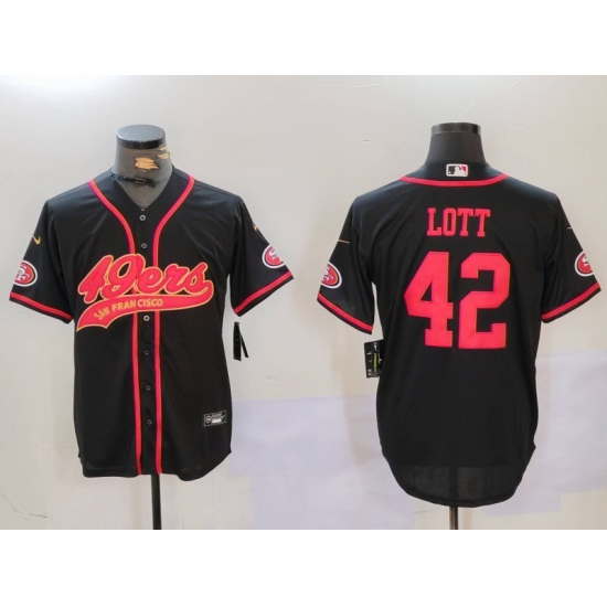 Men San Francisco 49ers 42 Ronnie Lott Black With Patch Cool Base Stitched Baseball Jersey 3 Men San Francisco 49ers 42 Ronnie Lott Black With Patch Cool Base Stitched Baseball Jersey 3