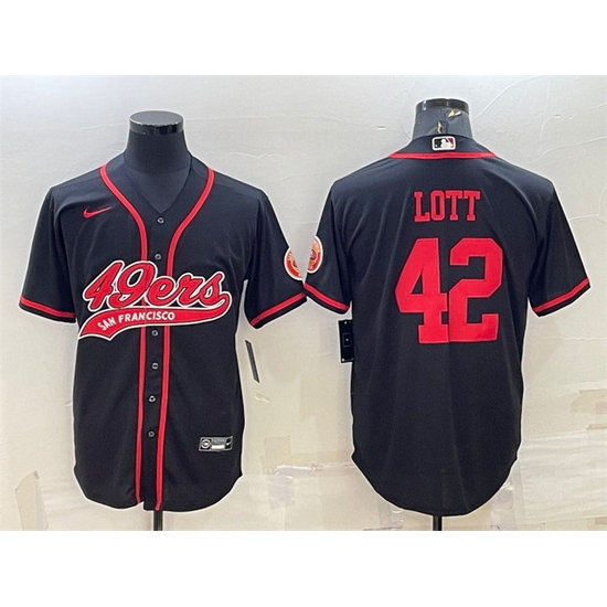 Men San Francisco 49ers 42 Ronnie Lott Black With Patch Cool Base Stitched Baseball JerseyS Men San Francisco 49ers 42 Ronnie Lott Black With Patch Cool Base Stitched Baseball JerseyS