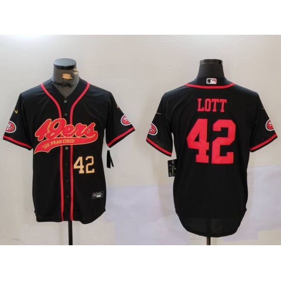 Men San Francisco 49ers 42 Ronnie Lott Black With Patch Cool Base Stitched Baseball Jersey Men San Francisco 49ers 42 Ronnie Lott Black With Patch Cool Base Stitched Baseball Jersey