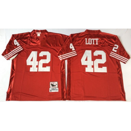 Men San Francisco 49ers 42 Ronnie Lott Red M&N Throwback Jersey Men San Francisco 49ers 42 Ronnie Lott Red M&N Throwback Jersey