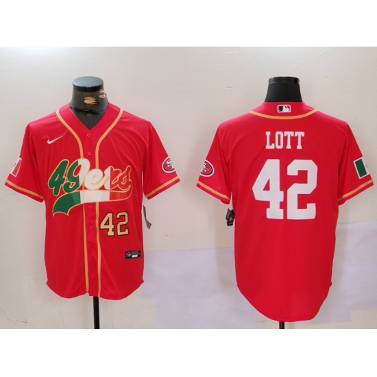 Men San Francisco 49ers 42 Ronnie Lott Red With Patch Cool Base Stitched Baseball Jersey 3 Men San Francisco 49ers 42 Ronnie Lott Red With Patch Cool Base Stitched Baseball Jersey 3