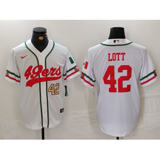 Men San Francisco 49ers 42 Ronnie Lott White With Patch Cool Base Stitched Baseball Jersey 3 Men San Francisco 49ers 42 Ronnie Lott White With Patch Cool Base Stitched Baseball Jersey 3