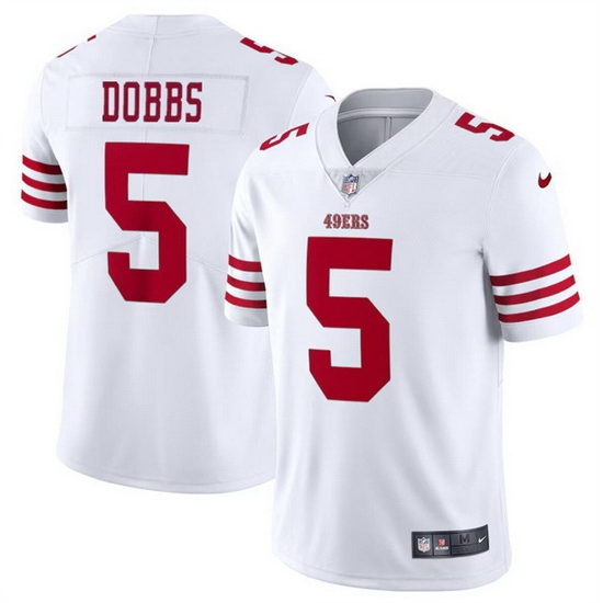 Men San Francisco 49ers 5 Josh Dobbs White Vapor Untouchable Limited Stitched Football Jersey Men San Francisco 49ers 5 Josh Dobbs White Vapor Untouchable Limited Stitched Football Jersey
