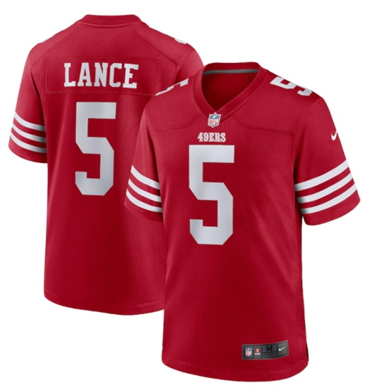 Men San Francisco 49ers 5 Trey Lance 2022 New Scarlet Stitched Game Jersey Men San Francisco 49ers 5 Trey Lance 2022 New Scarlet Stitched Game Jersey