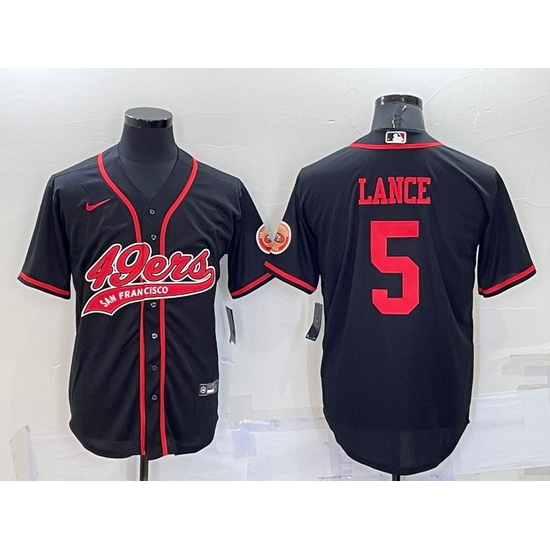 Men San Francisco 49ers 5 Trey Lance Black Cool Base Stitched Baseball Jersey Men San Francisco 49ers 5 Trey Lance Black Cool Base Stitched Baseball Jersey