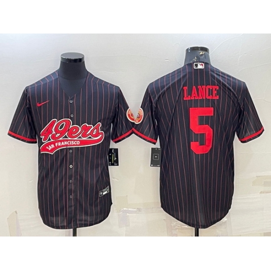 Men San Francisco 49ers 5 Trey Lance Black With Patch Cool Base Stitched Baseball Jersey Men San Francisco 49ers 5 Trey Lance Black With Patch Cool Base Stitched Baseball Jersey