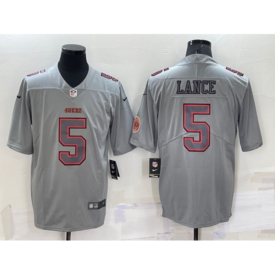 Men San Francisco 49ers 5 Trey Lance Grey With Patch Atmosphere Fashion Stitched Jersey Men San Francisco 49ers 5 Trey Lance Grey With Patch Atmosphere Fashion Stitched Jersey
