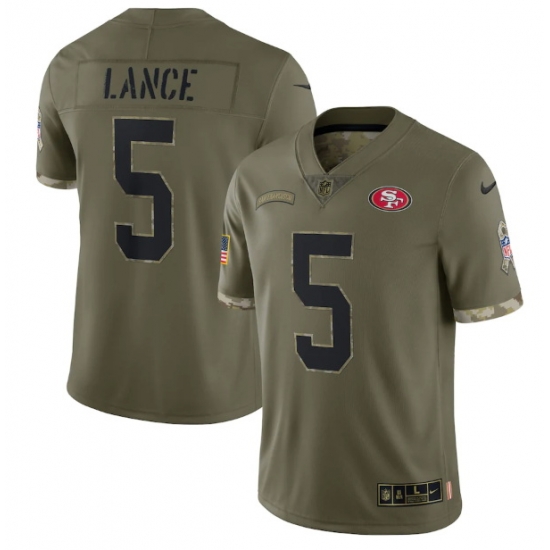 Men San Francisco 49ers 5 Trey Lance Olive 2022 Salute To Service Limited Stitched Jersey Men San Francisco 49ers 5 Trey Lance Olive 2022 Salute To Service Limited Stitched Jersey