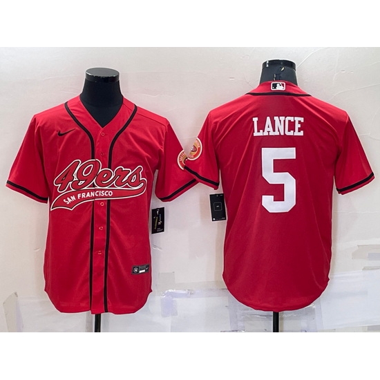 Men San Francisco 49ers 5 Trey Lance Red Cool Base Stitched Baseball Jersey Men San Francisco 49ers 5 Trey Lance Red Cool Base Stitched Baseball Jersey