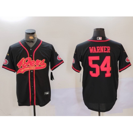 Men San Francisco 49ers 54 Fred Warner Black With Patch Cool Base Stitched Baseball Jersey 2 Men San Francisco 49ers 54 Fred Warner Black With Patch Cool Base Stitched Baseball Jersey 2