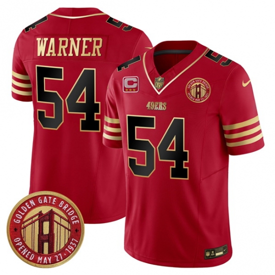 Men San Francisco 49ers 54 Fred Warner Red F U S E Golden Gate Bridge With 3 Star C Patch Balck Scarlet Vapor Limited Stitched Football Jersey Men San Francisco 49ers 54 Fred Warner Red F U S E Golden Gate Bridge With 3 Star C Patch Balck Scarlet Vapor Limited Stitched Football Jersey