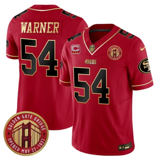 Men San Francisco 49ers 54 Fred Warner Red F U S E Golden Gate Bridge With 3 Star C Patch Scarlet Vapor Limited Stitched Football Jersey Men San Francisco 49ers 54 Fred Warner Red F U S E Golden Gate Bridge With 3 Star C Patch Scarlet Vapor Limited Stitched Football Jersey