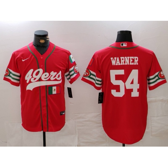Men San Francisco 49ers 54 Fred Warner Red With Patch Cool Base Stitched Baseball Jersey 1 Men San Francisco 49ers 54 Fred Warner Red With Patch Cool Base Stitched Baseball Jersey 1
