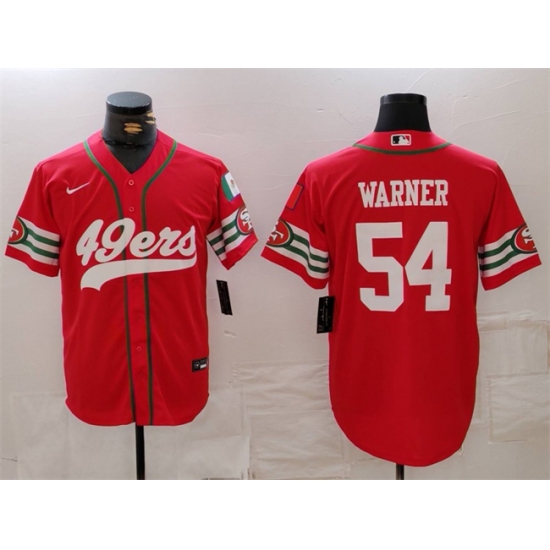 Men San Francisco 49ers 54 Fred Warner Red With Patch Cool Base Stitched Baseball Jersey Men San Francisco 49ers 54 Fred Warner Red With Patch Cool Base Stitched Baseball Jersey