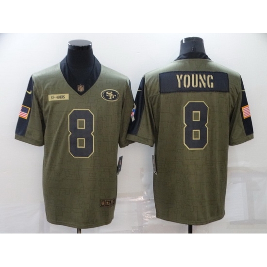 Men San Francisco 49ers 8 Steve Young 2021 Olive Salute To Service Limited Stitched Jersey Men San Francisco 49ers 8 Steve Young 2021 Olive Salute To Service Limited Stitched Jersey
