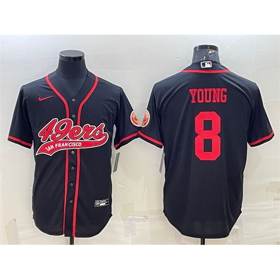 Men San Francisco 49ers 8 Steve Young Black With Patch Cool Base Stitched Baseball JerseyS Men San Francisco 49ers 8 Steve Young Black With Patch Cool Base Stitched Baseball JerseyS