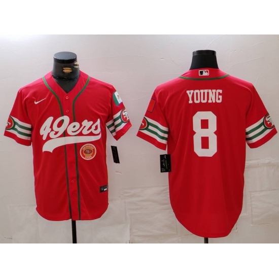 Men San Francisco 49ers 8 Steve Young Red With Patch Cool Base Stitched Baseball Jersey 1 Men San Francisco 49ers 8 Steve Young Red With Patch Cool Base Stitched Baseball Jersey 1