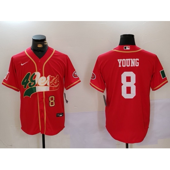 Men San Francisco 49ers 8 Steve Young Red With Patch Cool Base Stitched Baseball Jersey 2 Men San Francisco 49ers 8 Steve Young Red With Patch Cool Base Stitched Baseball Jersey 2