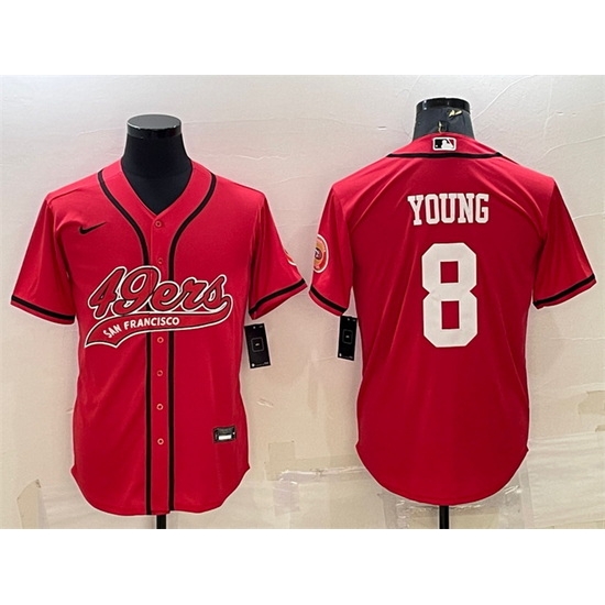 Men San Francisco 49ers 8 Steve Young Red With Patch Cool Base Stitched Baseball JerseyS Men San Francisco 49ers 8 Steve Young Red With Patch Cool Base Stitched Baseball JerseyS