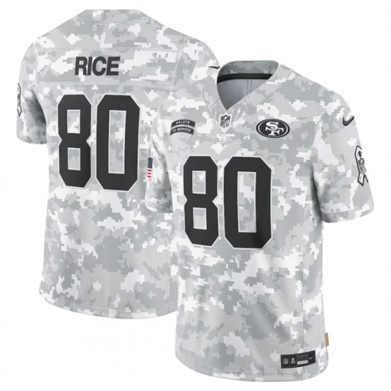 Men San Francisco 49ers 80 Jerry Rice 2024 Arctic Camo Salute To Service Limited Stitched Football Jersey Men San Francisco 49ers 80 Jerry Rice 2024 Arctic Camo Salute To Service Limited Stitched Football Jersey