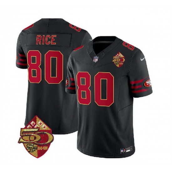 Men San Francisco 49ers 80 Jerry Rice Black 2023 F U S E 50th Patch Vapor Limited Stitched Football Jersey Men San Francisco 49ers 80 Jerry Rice Black 2023 F U S E 50th Patch Vapor Limited Stitched Football Jersey