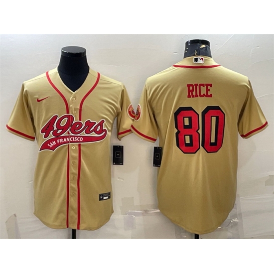 Men San Francisco 49ers 80 Jerry Rice New Gold With Patch Cool Base Stitched Baseball Jersey Men San Francisco 49ers 80 Jerry Rice New Gold With Patch Cool Base Stitched Baseball Jersey