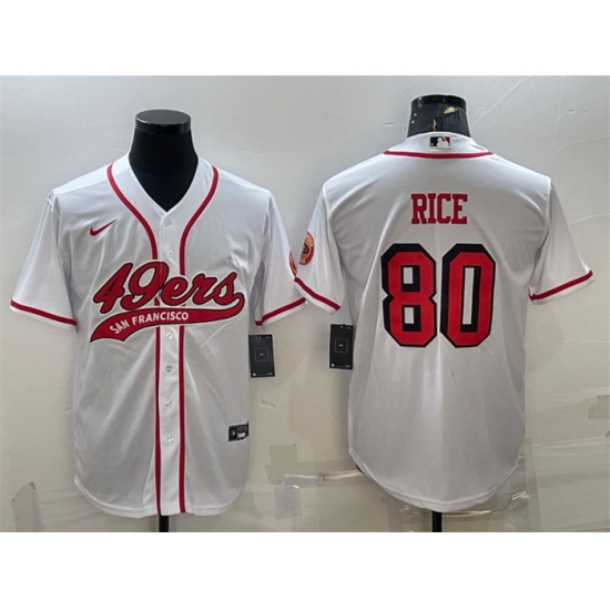 Men San Francisco 49ers 80 Jerry Rice New White With Patch Cool Base Stitched Baseball Jersey Men San Francisco 49ers 80 Jerry Rice New White With Patch Cool Base Stitched Baseball Jersey