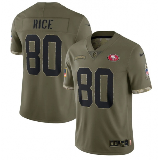 Men San Francisco 49ers 80 Jerry Rice Olive 2022 Salute To Service Limited Stitched Jersey Men San Francisco 49ers 80 Jerry Rice Olive 2022 Salute To Service Limited Stitched Jersey