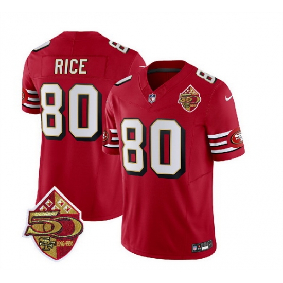 Men San Francisco 49ers 80 Jerry Rice Red 2023 F U S E 50th Patch Throwback Stitched Football Jersey Men San Francisco 49ers 80 Jerry Rice Red 2023 F U S E 50th Patch Throwback Stitched Football Jersey