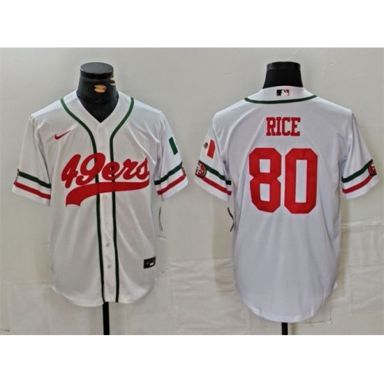 Men San Francisco 49ers 80 Jerry Rice White With Patch Cool Base Stitched Baseball Jersey Men San Francisco 49ers 80 Jerry Rice White With Patch Cool Base Stitched Baseball Jersey