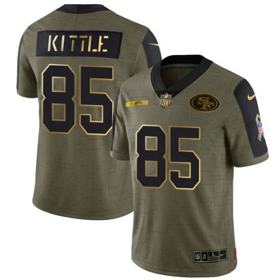 Men San Francisco 49ers 85 George Kittle 2021 Olive Camo Salute To Service Golden Limited Stitched Jersey Men San Francisco 49ers 85 George Kittle 2021 Olive Camo Salute To Service Golden Limited Stitched Jersey