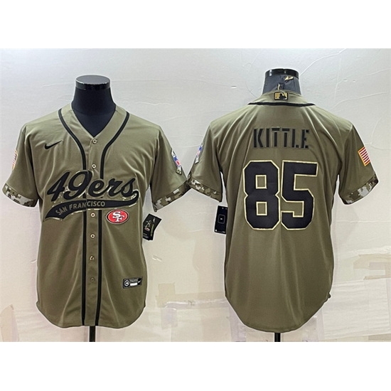 Men San Francisco 49ers 85 George Kittle 2022 Olive Salute To Service Cool Base Stitched Baseball Jersey Men San Francisco 49ers 85 George Kittle 2022 Olive Salute To Service Cool Base Stitched Baseball Jersey