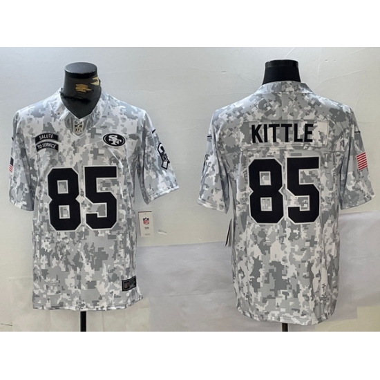 Men San Francisco 49ers 85 George Kittle 2024 F U S E Arctic Camo Salute To Service Limited Stitched Football Jersey Men San Francisco 49ers 85 George Kittle 2024 F U S E Arctic Camo Salute To Service Limited Stitched Football Jersey