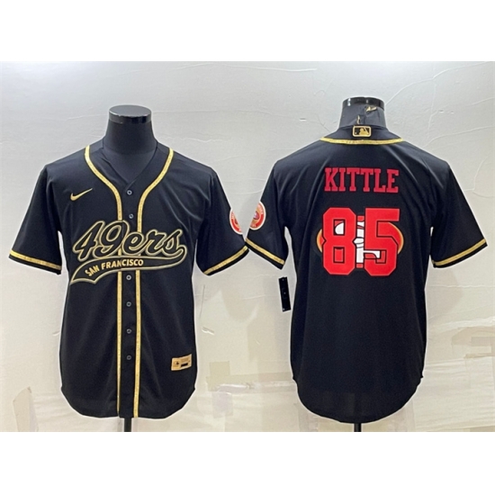 Men San Francisco 49ers 85 George Kittle Black Gold Team Big Logo With Patch Cool Base Stitched Baseball Jersey Men San Francisco 49ers 85 George Kittle Black Gold Team Big Logo With Patch Cool Base Stitched Baseball Jersey
