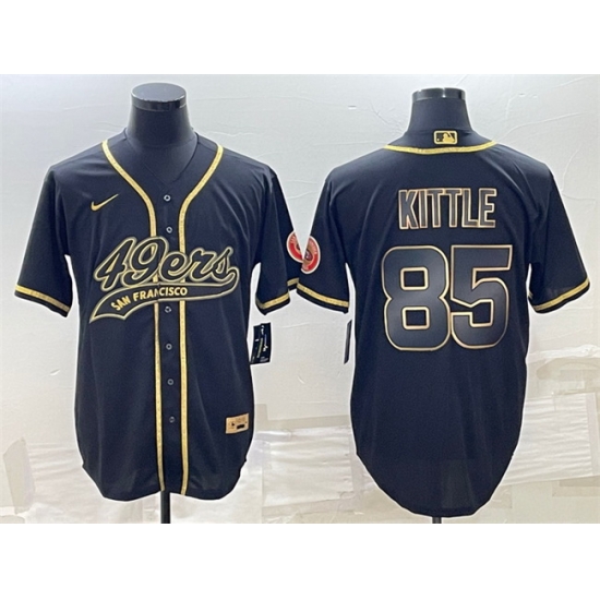 Men San Francisco 49ers 85 George Kittle Black Gold With Patch Cool Base Stitched Baseball Jersey Men San Francisco 49ers 85 George Kittle Black Gold With Patch Cool Base Stitched Baseball Jersey