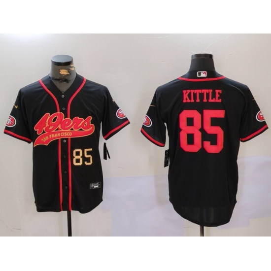 Men San Francisco 49ers 85 George Kittle Black With Patch Cool Base Stitched Baseball Jersey 6 Men San Francisco 49ers 85 George Kittle Black With Patch Cool Base Stitched Baseball Jersey 6