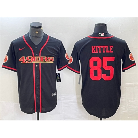 Men San Francisco 49ers 85 George Kittle Black With Patch Cool Base Stitched Baseball Jersey Men San Francisco 49ers 85 George Kittle Black With Patch Cool Base Stitched Baseball Jersey